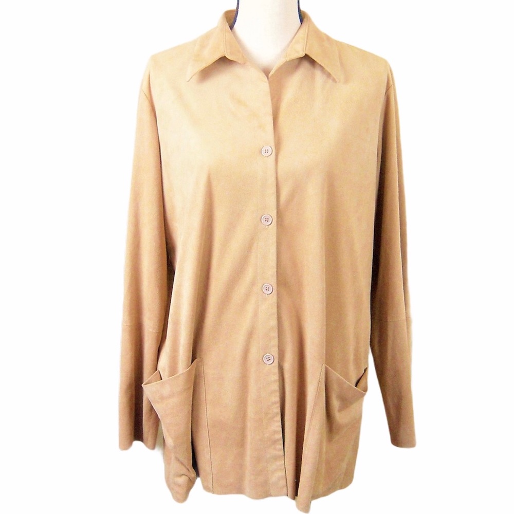 Max Studio Top Medium Golden Tan Suede Button Up